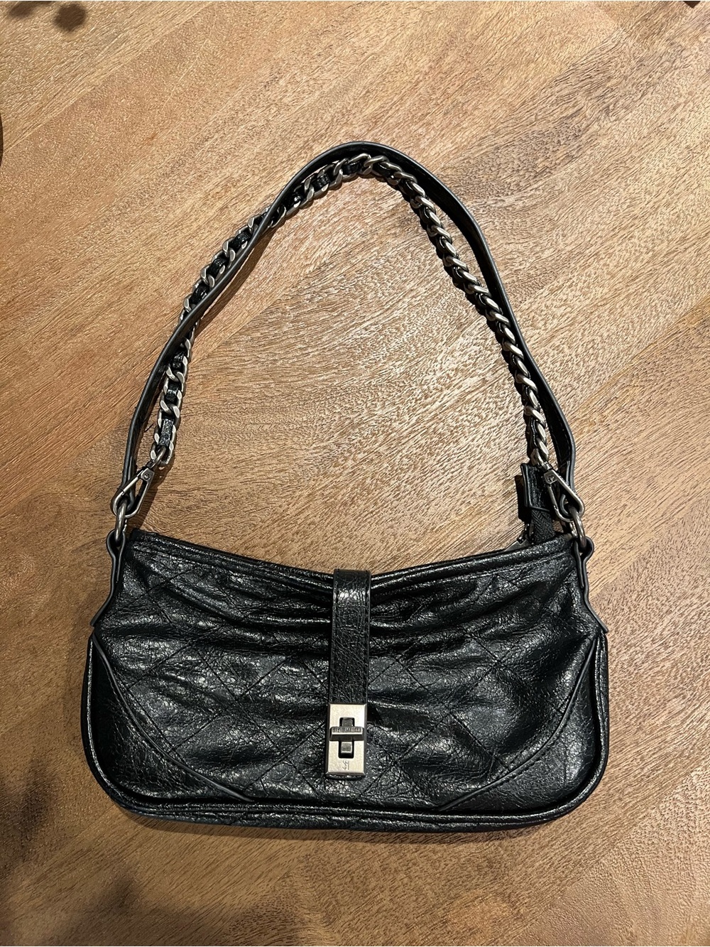 Steve Madden Black Quilted Shoulder Bag with Chain Strap